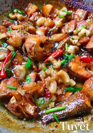 Hình của món Cá lóc và thịt ba chỉ kho tiêu.