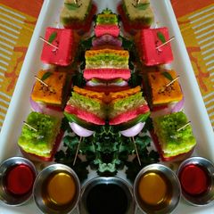 A picture of Colourful Dhokla Kabab.