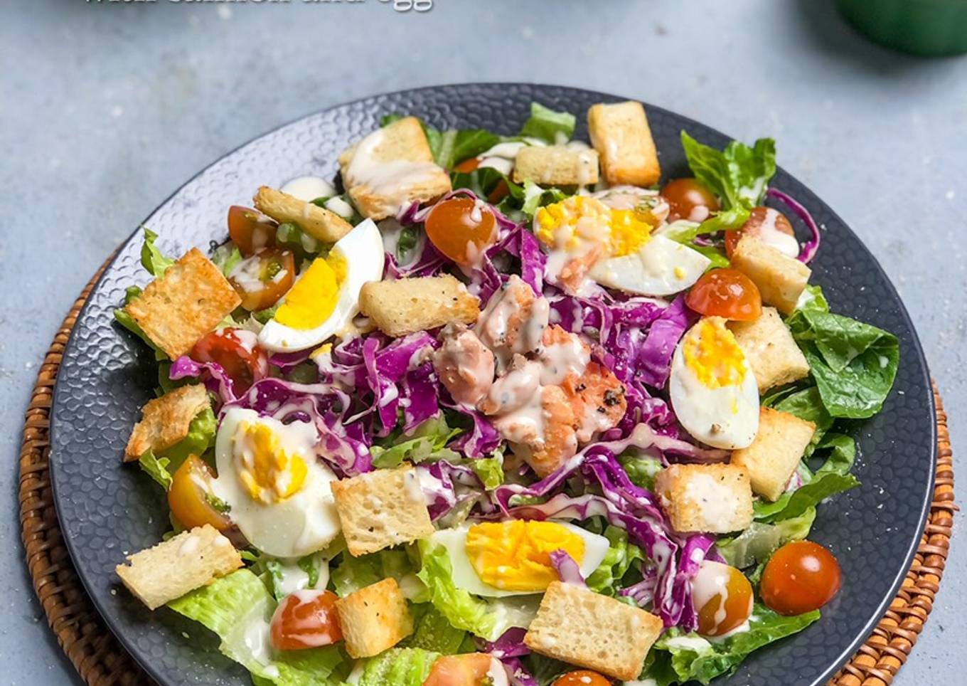 Caesar Salad with Salmon and Egg