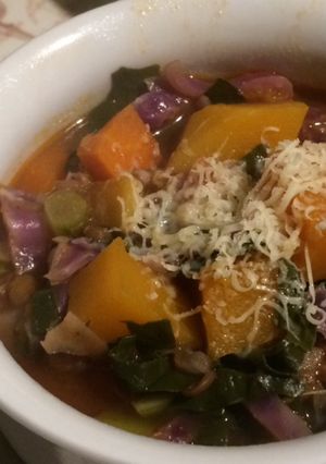 Una foto de Cocina anti frío: Minestrone de lentejas (rápido)