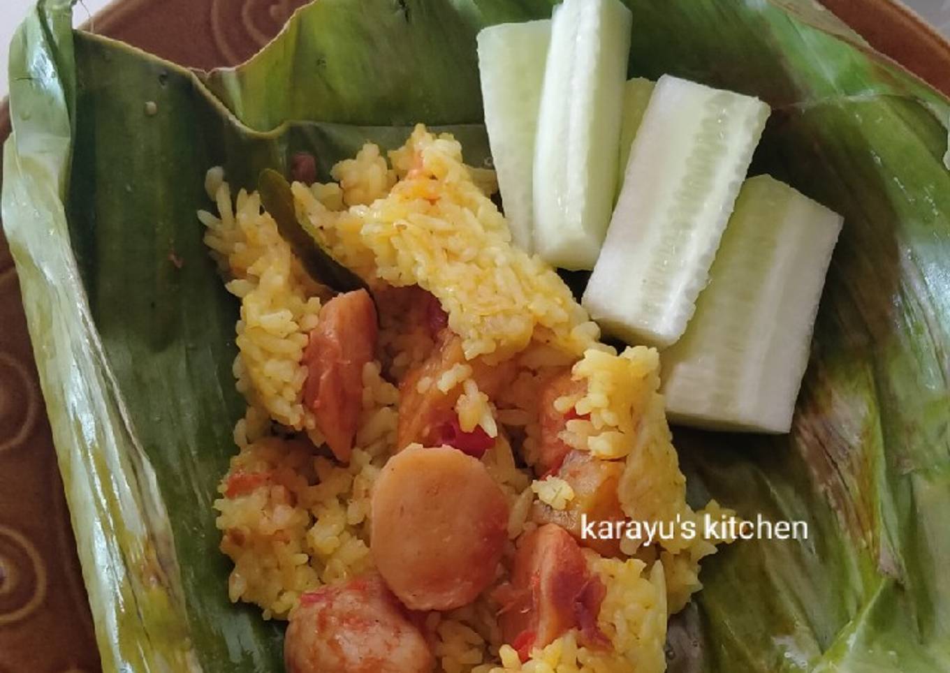 Nasi Kuning Bakar dengan Bakso dan Kentang Balado