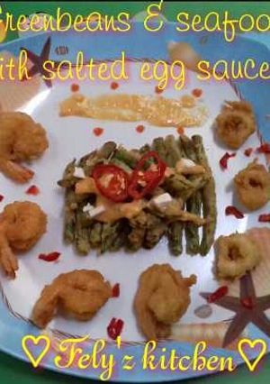 Foto resep Greenbeans&seafood with salted egg sauce