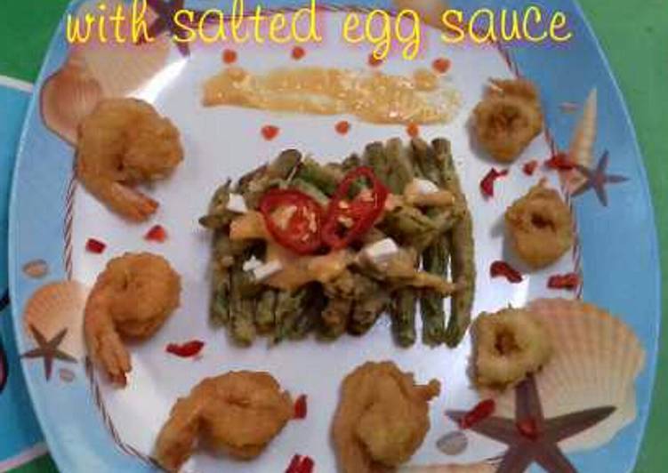 Greenbeans&seafood with salted egg sauce