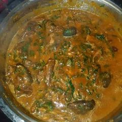 A picture of Ogbono soup with goat meat.