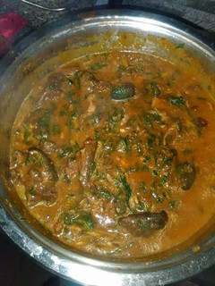 A picture of Ogbono soup with goat meat.