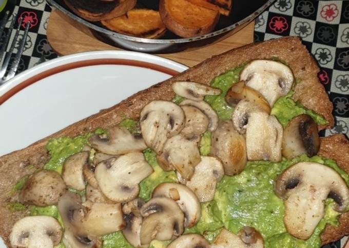 mushroom avocado toast vegan recipe main photo