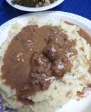Riced Potatoes and Meatball Gravy