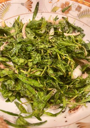 A picture of Lebanese fresh Zaatar (thyme leaves) and sumac salad -perfect for bbq.
