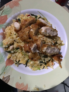 Foto resep Nasi goreng bayam toping katsu