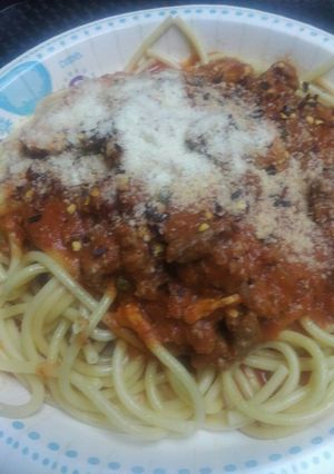 A picture of Bucatini and Sauce.