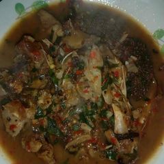 A picture of Goat meat and stockfish peppersoup.
