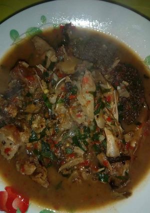 A picture of Goat meat and stockfish peppersoup.