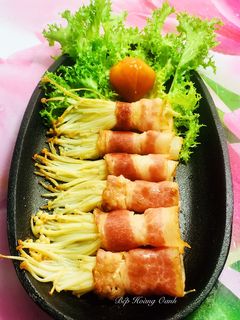 Hình của món Thịt Xông Khói Cuộn Nấm.