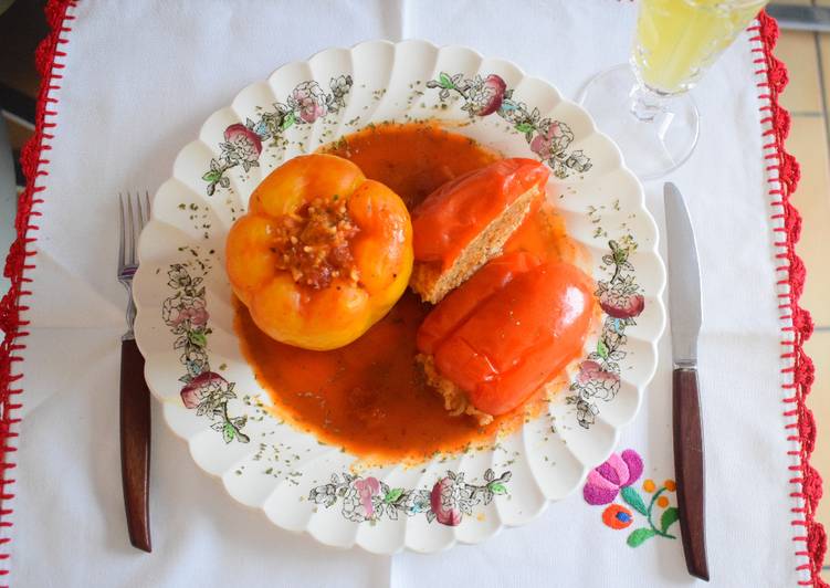 Steps to Prepare Any-night-of-the-week Stuffed Bell peppers in sweet tomato sauce