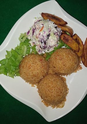 A picture of Jollof rice and Plantain.