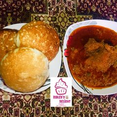 A picture of Masa and vegetable soup (miyan taushe) by Baker_delight_kn.