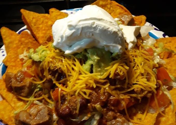 Nachos with leftover eye of round chili