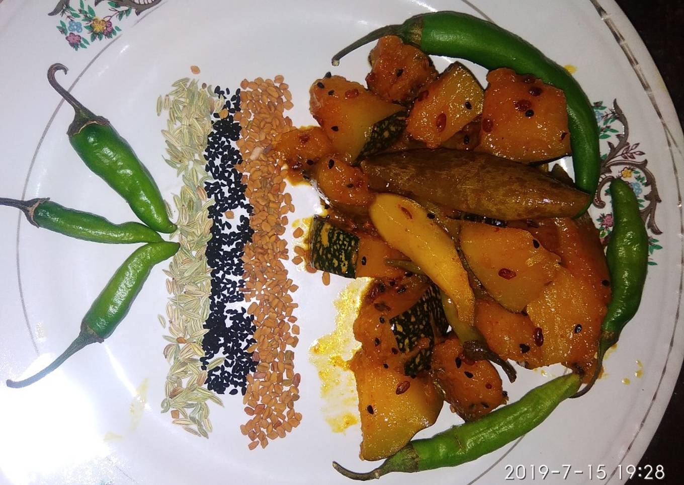 Pumpkin and raw mango sabji