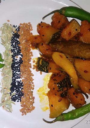 A picture of Pumpkin and raw mango sabji.