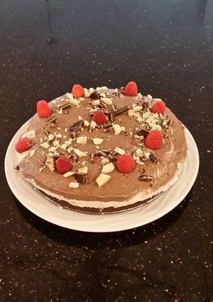 A picture of White Chocolate Mint Cream Torte with Chocolate Cream Topping.