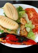 My mini Chicken burgers, Salad & Char grilled Roast Pepper
