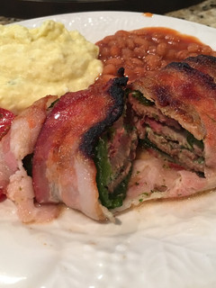 A picture of Bacon Wrapped Stuffed Cream Cheese Beef Poblano Pepper.