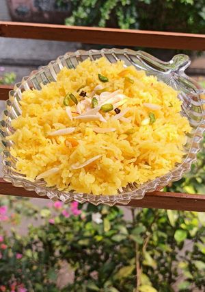A picture of Kesariya Meetha Chawal (Saffron Sweet Rice).