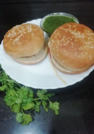 A picture of Crispie Poha Potato Tikki Burger.