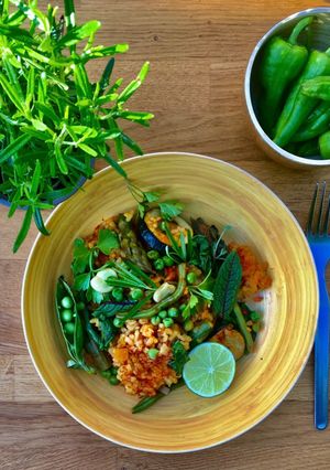 A picture of Green Vegetable Paella 🌱🌿.
