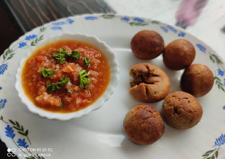Bati in Appam Maker with Tomato Chokha