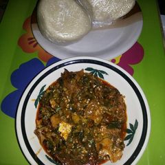 A picture of Okra Soup with Eba.