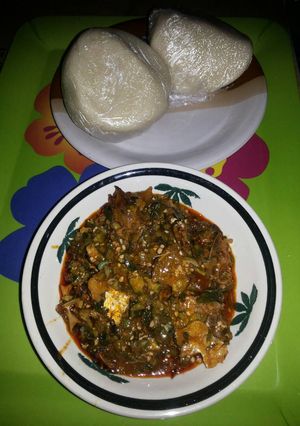 A picture of Okra Soup with Eba.