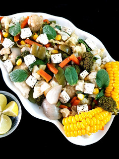 A picture of Steam Veg with feta cheese.