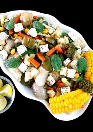 A picture of Steam Veg with feta cheese.