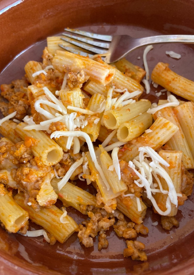 Una foto de Macarrones de mozzarella y carne picada