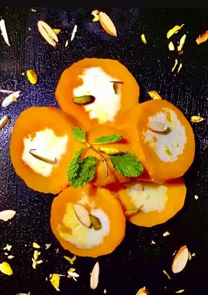 A picture of Stuffed kesar mango kulfi.