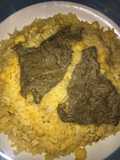 Arroz con choclo y carne frita