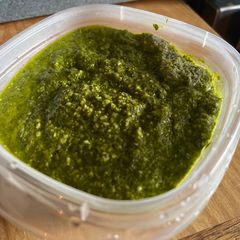 A picture of Homemade pesto sauce.