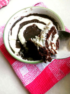 A picture of Zebra Cake Mug Cake #mugcakeweek.