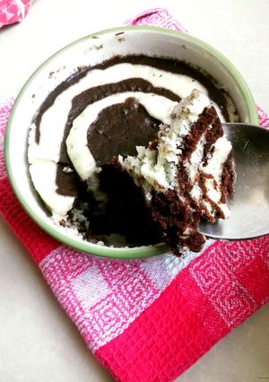 A picture of Zebra Cake Mug Cake #mugcakeweek.