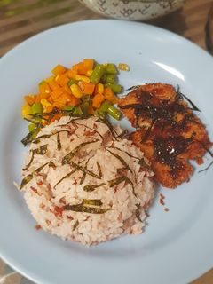 Foto resep Chicken Katsu sauce Teriyaki mix Vegetables with Red Rice