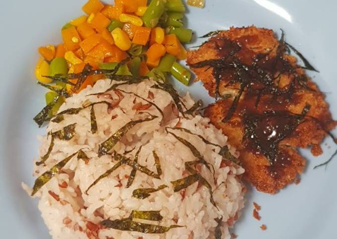 Chicken Katsu sauce Teriyaki mix Vegetables with Red Rice