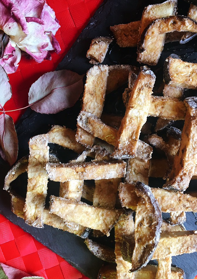 Una foto de Bastones de berenjena al horno con miel (sin gluten)