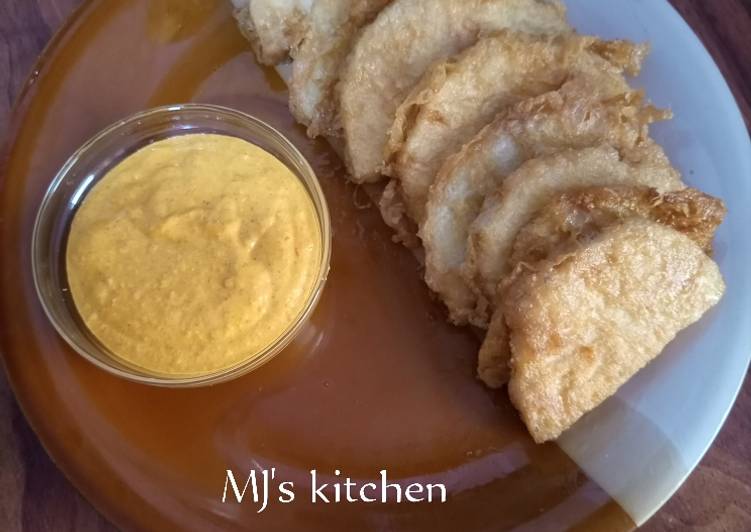 Recipe of Quick Fried yam coated with egg and spicy fry sauce