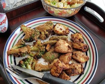 The New Way Cooking Recipe Fried Chicken  with fried broccoli  and fried avocado  Delicious Simple