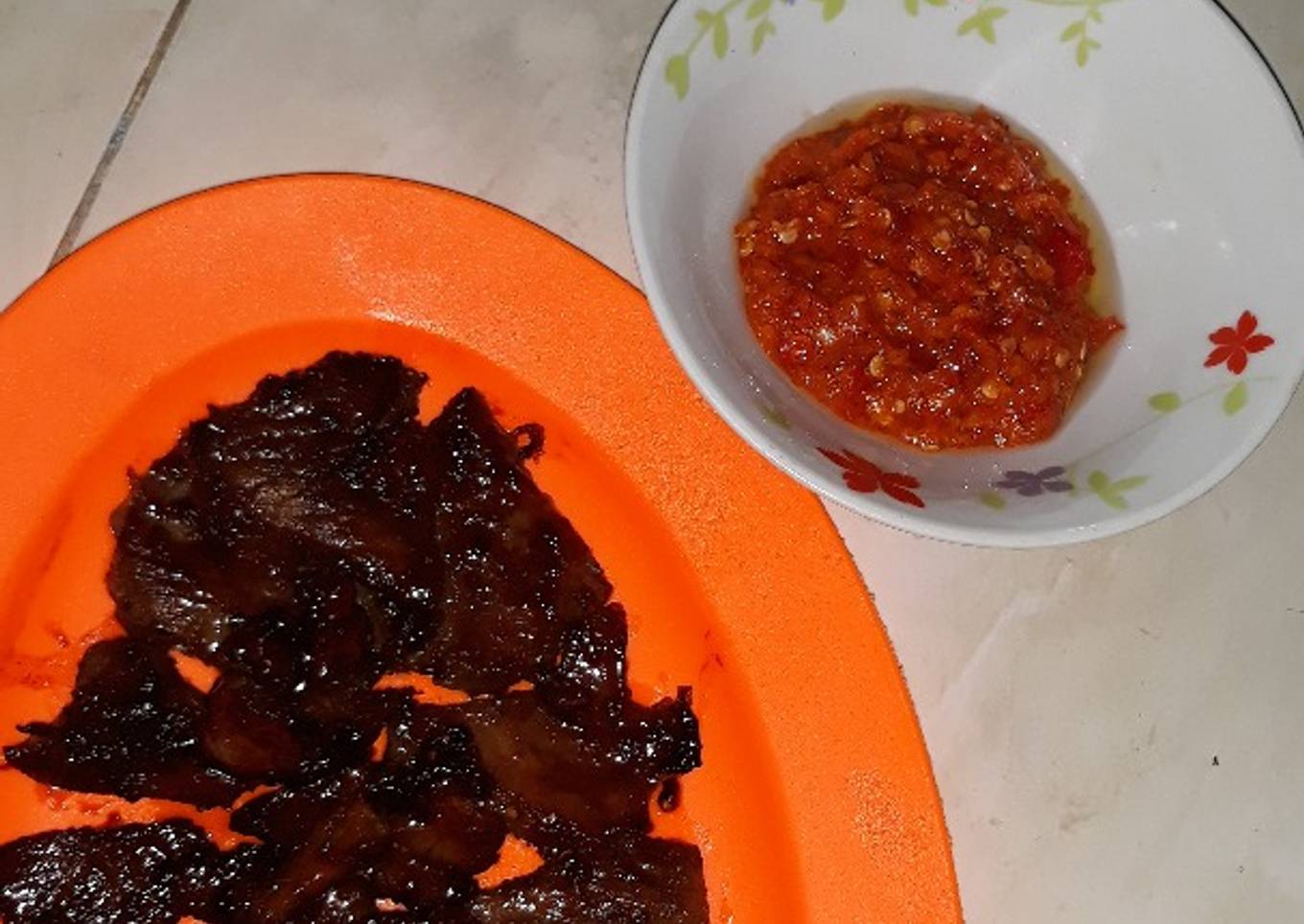 Daging sapi bakar madu teflon dan sambel korek