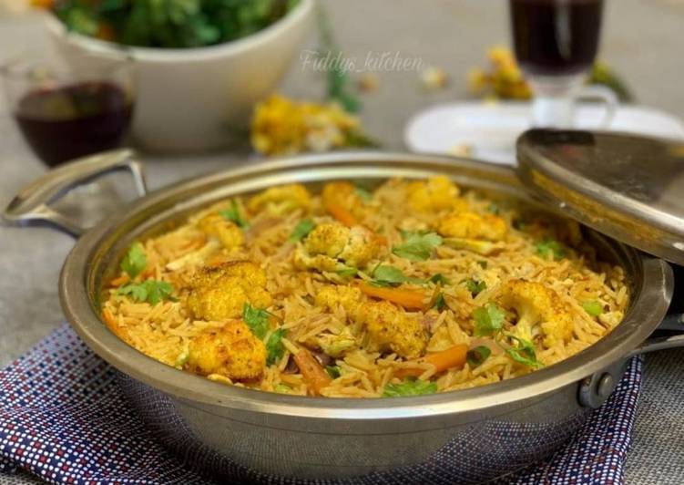 Chinese fried rice and roasted spicy cauliflower with turmeric