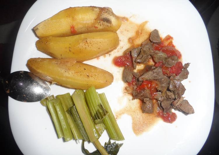 Recipe of Quick Matoke served with liver and Celery stalks