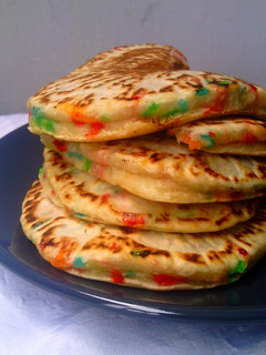 A picture of Coconut Rainbow Sprinkles Pancakes.