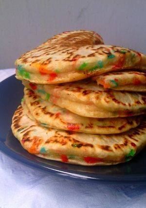 A picture of Coconut Rainbow Sprinkles Pancakes.